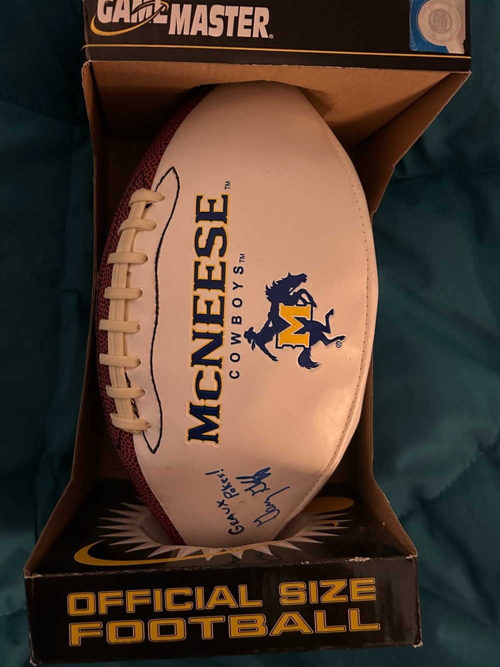 McNeese State University Signed Football by Head Coach, Gary Goff 
Go Pokes!